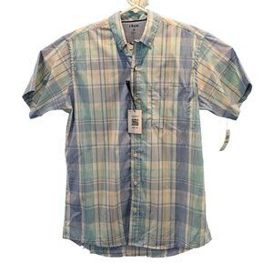 IZOD Shirt Mens Medium Breeze Classic Fit Short Sleeve Ice‎ Green Plaid New